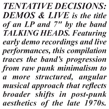 Talking Heads: <br>Tentative Decisions: Demos & Live [3xCD]